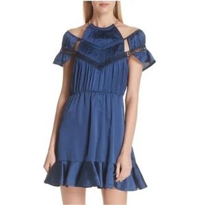 Self-Portrait Arrow Trim Mini Dress Cut Out Cocktail Wedding Navy Blue Size 8